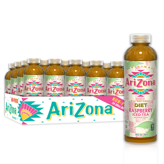 AriZona Diet Raspberry Tea, 20 Fl Oz, Pack of 24 - All Natural Brewed Tea